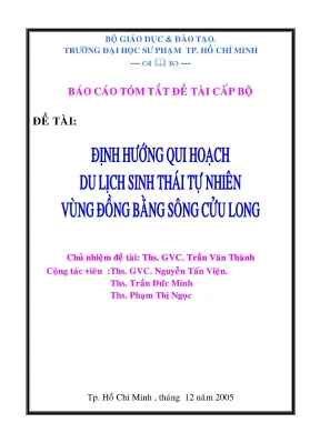 Định hướng quy hoạch du lịch sinh thái tự nhiên vùng đồng bằng sông cửu long
