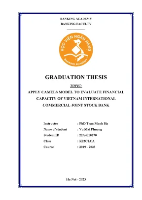 Apply camels model to evaluate financial capacity of vietnam international commercial joint stock bank
