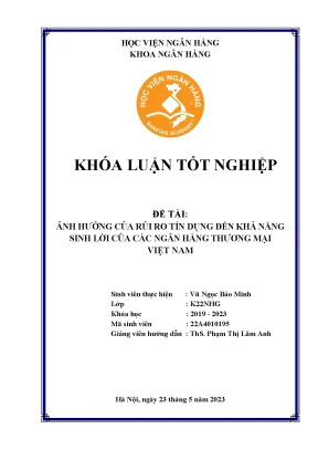 Ảnh hưởng của rủi ro tín dụng đến khả năng sinh lời của các ngân hàng thương mại tại việt nam