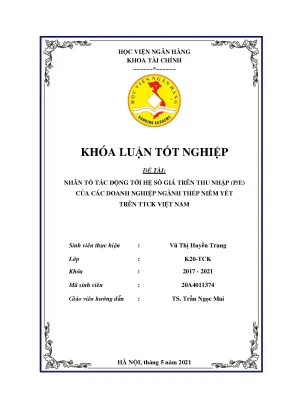 Nhân tố ảnh hưởng tới tỷ số giá trên thu nhập của các doanh nghiệp ngành thép niêm yết trên ttck vn