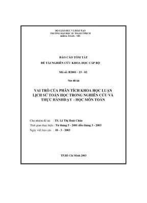 Vai trò của phân tích khoa học luận lịch sử toán học trong nghiên cứu và thực hành dạy học môn toán