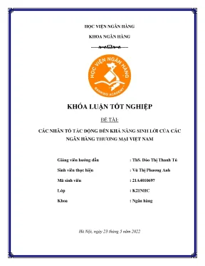 Các nhân tố tác động đến khả năng sinh lời của các ngân hàng thương mại việt nam