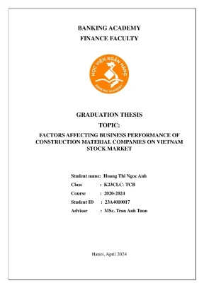 Factors affecting business performance of construction material companies on vietnam stock market