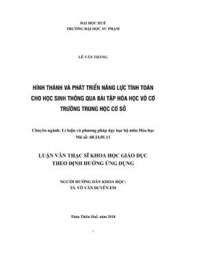 Luận văn thạc sĩ hình thành phát phát triển năng lực tính toán cho học sinh thông qua bài tập hóa học vô cơ trường trung học cơ sở