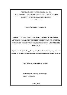A study on implementing the cornell note taking method in learning the british culture and society subject of the second year students at a university in hanoi
