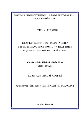 Chất lượng tín dụng doanh nghiệp tại ngân hàng tmcp đầu tư và phát triển việt nam chi nhánh hai bà trưng