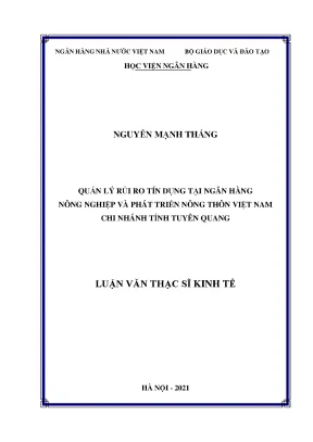 Quản lý rủi ro tín dụng tại ngân hàng nông nghiệp và phát triển nông thôn việt nam chi nhánh tỉnh tuyên quang