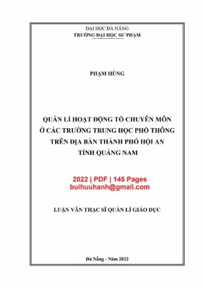 Luận văn thạc sĩ quản lý hoạt động tổ chuyên môn ở các trường trung họ phổ thông trên địa bàn thành phố hội an tỉnh quảng nam