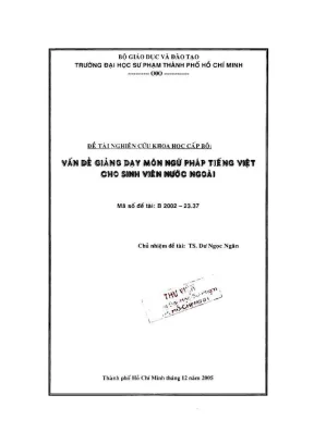 Vấn đề giảng dạy môn ngữ pháp tiếng việt cho sinh viên nước ngoài