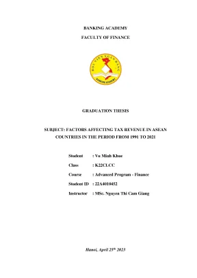 Factors affecting tax revenue in asean countries in the period from 1991 to 2021