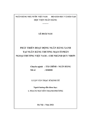 Phát triển hoạt động ngân hàng xanh tại ngân hàng thương mại cổ phần ngoại thương việt nam chi nhánh quy nhơn