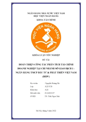 Hoàn thiện công tác phân tích tài chính doanh nghiệp trong ngân hàng tmcp đầu tư và phát triển việt nam chi nhánh sgd 1