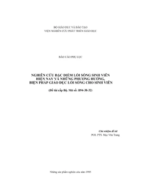 Nghiên cứu đặc điểm lối sống sinh viên hiện nay và những phương hướng biện pháp giáo dục lối sống cho sinh viên