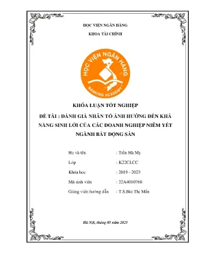 Đánh giá nhân tố ảnh hưởng đến khả năng sinh lời của các doanh nghiệp niêm yết ngành bất động sản