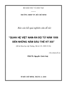 Quan hệ việt nam ấn độ từ năm 1956 đến những năm đầu thế kỉ xxi