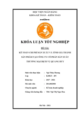 Kế toán chi phí sản xuất và tính giá thành sản phẩm tại công ty cổ phần sản xuất thương mại dịch vụ quang huy