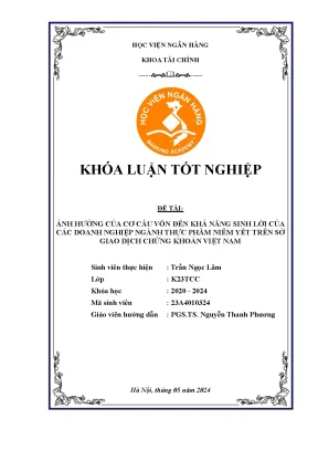 Ảnh hưởng của cơ cấu vốn đến khả năng sinh lời của các doanh nghiệp ngành thực phẩm niêm yết trên sở giao dịch chứng khoán việt nam