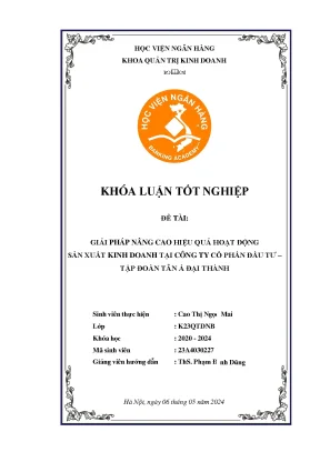 Giải pháp nâng cao hiệu quả sản xuất kinh doanh của công ty cổ phần đầu tư tập đoàn tân á đại thành