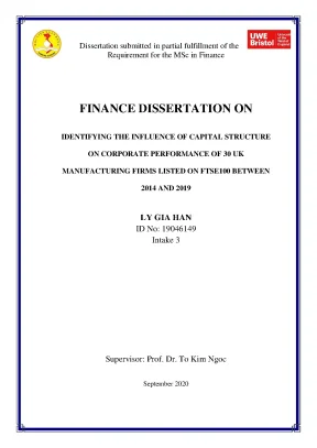 Identifying the influence of capital structure on corporate performance of 30 uk manufacturing firms listed on ftse100 between 2014 and 2019