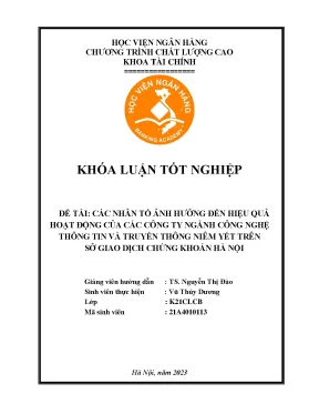 Các nhân tố ảnh hưởng đến hiệu quả hoạt động của các công ty ngành công nghệ thông tin và truyền thông niêm yết trên sở giao dịch chứng khoán hà nội