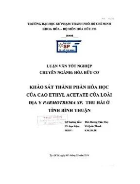 Khảo sát thành phần hóa học của cao ethyl acetate của loài địa y parmotrema sp thu hái ở tỉnh bình thuận