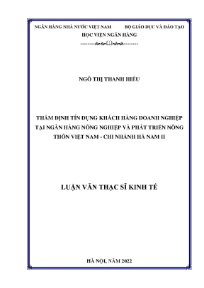 Thẩm định tín dụng khách hàng doanh nghiệp tại ngân hàng nông nghiệp và phát triển nông thôn việt nam chi nhánh hà nam ii