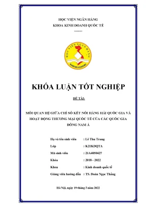 Mối quan hệ giữa chỉ số kết nối hàng hải quốc gia và hoạt động thương mại quốc tế của các quốc gia đông nam á