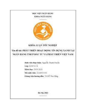 Phát triển hoạt động tín dụng xanh tại ngân hàng thương mại cổ phần đầu tư và phát triển việt nami