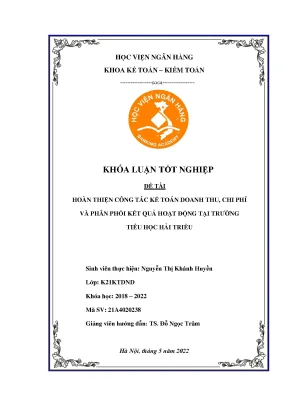 Hoàn thiện công tác kế toán doanh thu chi phí và phân phối kết quả hoạt động tại trường tiểu học hải triều
