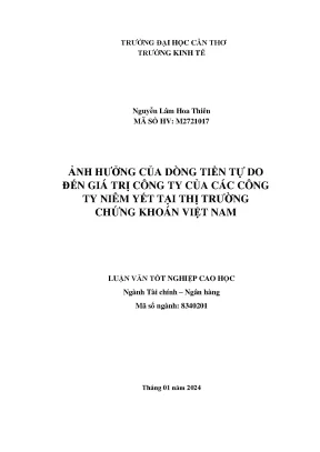 Luận văn thạc sĩ kinh tế ảnh hưởng của dòng tiền tự do đến giá trị công ty của các công ty niêm yết tại thị trường chứng khoán việt nam