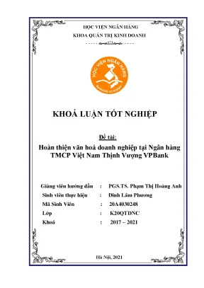 Hoàn thiện văn hóa doanh nghiệp tại ngân hàng thương mại cổ phần việt nam thịnh vượng vpbank
