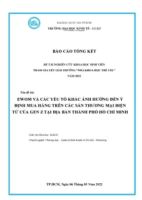 Ewom và các yếu tố khác ảnh hưởng đến ý định mua hàng trên các sàn thương mại điện tử của gen z tại địa bàn thành phố hồ chí minh