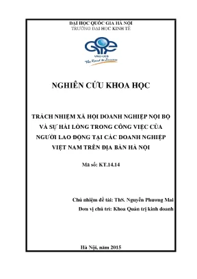 Trách nhiệm xã hội doanh nghiệp nội bộ và sự hài lòng trong công việc của người lao động tại các doanh nghiệp việt nam trên địa bàn hà nội