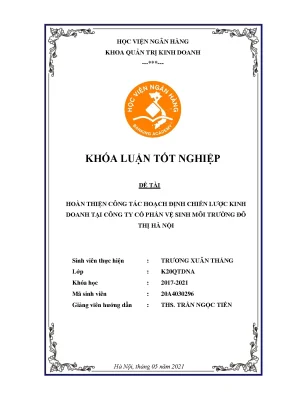 Hoàn thiện công tác hoạch định chiến lược kinh doanh tại công ty cổ phần vệ sinh môi trường đô thị hà nội