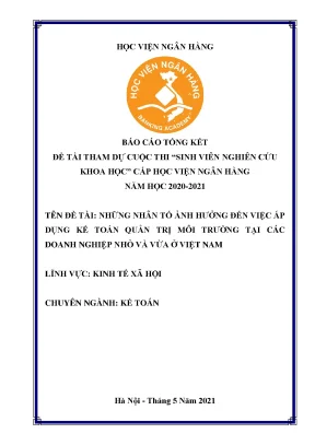 Những nhân tố ảnh hưởng đến việc áp dụng kế toán quản trị môi trường tại dn nhỏ và vừa ở việt nam