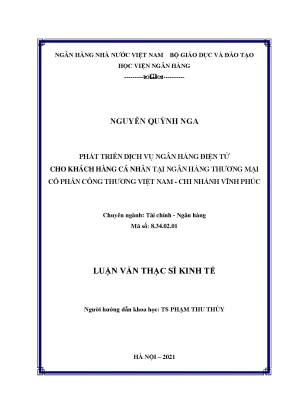 Phát triển dịch vụ ngân hàng điện tử đối với khách hàng cá nhân tại ngân hàng tmcp công thương việt nam chi nhánh vĩnh phúc