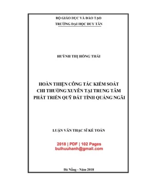 Luận văn thạc sĩ kế toán hoàn thiện công tác kiểm soát chi thường xuyên tại trung tâm phát triển quỹ đất tỉnh quảng ngãi