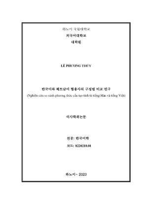 한국어와 베트남어 형용사의 구성법 비교 연구 nghiên cứu so sánh phương thức cấu tạo tính từ tiếng hàn và tiếng việt