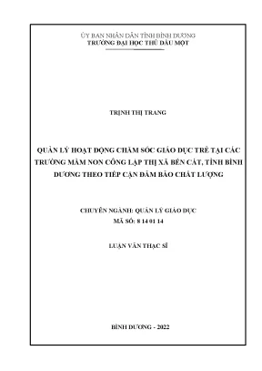 Quản lý hoạt động chăm sóc giáo dục trẻ tại các trường mầm non công lập thị xã bến cát tỉnh bình dương theo tiếp cận đảm bảo chất lượng