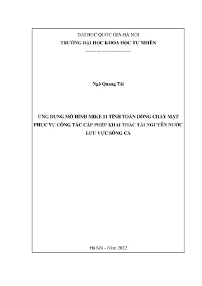 Ứng dụng mô hình mike 11 tính toán dòng chảy mặt phục vụ công tác cấp phép khai thác tài nguyên nước lưu vực sông cả