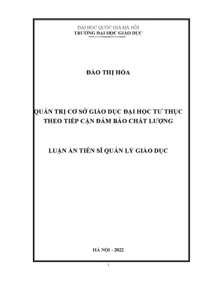 Luận văn quản trị cơ sở giáo dục đại học tư thục theo tiếp cận đảm bảo chất lượng