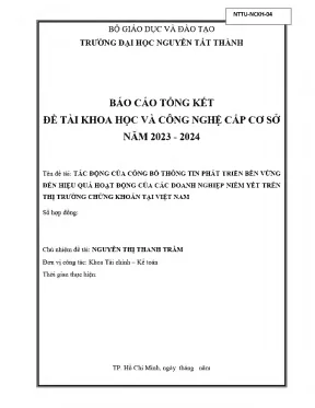 Tác động của công bố thông tin phát triển bền vững đến hiệu quả hoạt động của các doanh nghiệp niêm yết trên thị trường chứng khoán tại việt nam