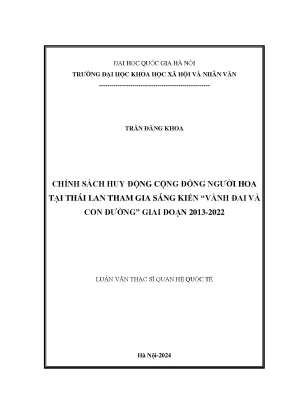 Chính sách huy động cộng đồng người hoa tại thái lan tham gia sáng kiến vành đai và con đường giai đoạn 2013 2022
