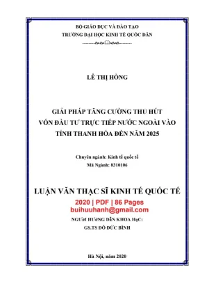 Luận văn thạc sĩ kinh tế quốc tế giải pháp tăng cường thu hút vốn đầu tư trực tiếp nước ngoài vào tỉnh thanh hóa đến năm 2025
