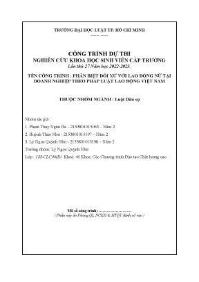 Phân biệt đối xử với lao động nữ tại doanh nghiệp theo pháp luật lao động việt nam