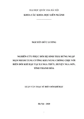 Nghiên cứu phục hồi hệ sinh thái rừng ngập mặn nhằm tăng cường khả năng chống chịu với biến đổi khí hậu tại xã nga thủy huyện nga sơn tỉnh thanh hóa