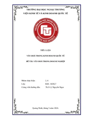 Tiểu luận văn hoá trong kinh doanh quốc tế đề tài văn hoá trong doanh nghiệp