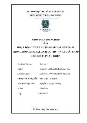 Hoạt động xuất nhập khẩu tại việt nam trong bối cảnh đại dịch covid 19 và giải pháp hồi phục phát triển