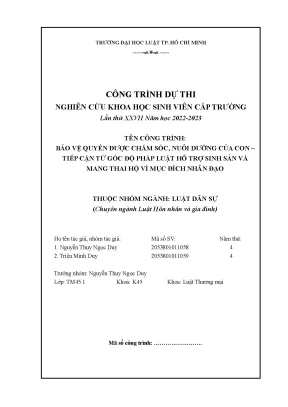 Bảo vệ quyền được chăm sóc nuôi dưỡng của con tiếp cận từ góc độ pháp luật hỗ trợ sinh sản và mang thai hộ vì mục đích nhân đạo