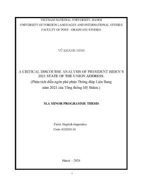 A critical discourse analysis of president bidens 2021 state of the union address phân tích diễn ngôn phê phán thông điệp liên bang năm 2021 của tổng thống mỹ biden
